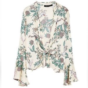 Zara floral print tie long sleeve crop top